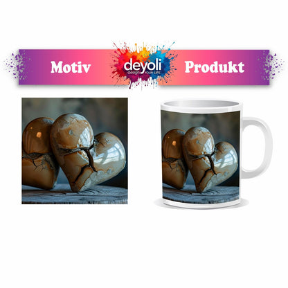 Motivtasse Zwei gebrochene Herzen – vereint in stiller Stärke. - deyoli