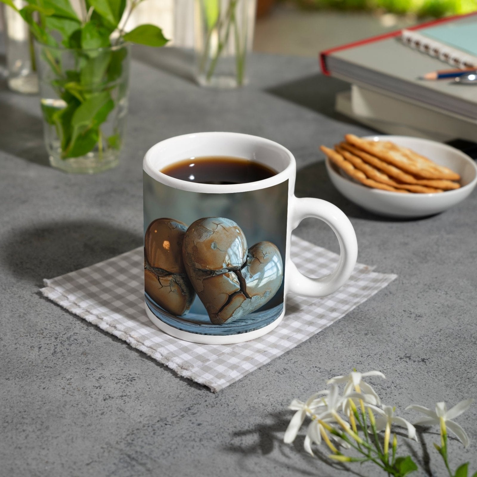Motivtasse Zwei gebrochene Herzen – vereint in stiller Stärke. - deyoli
