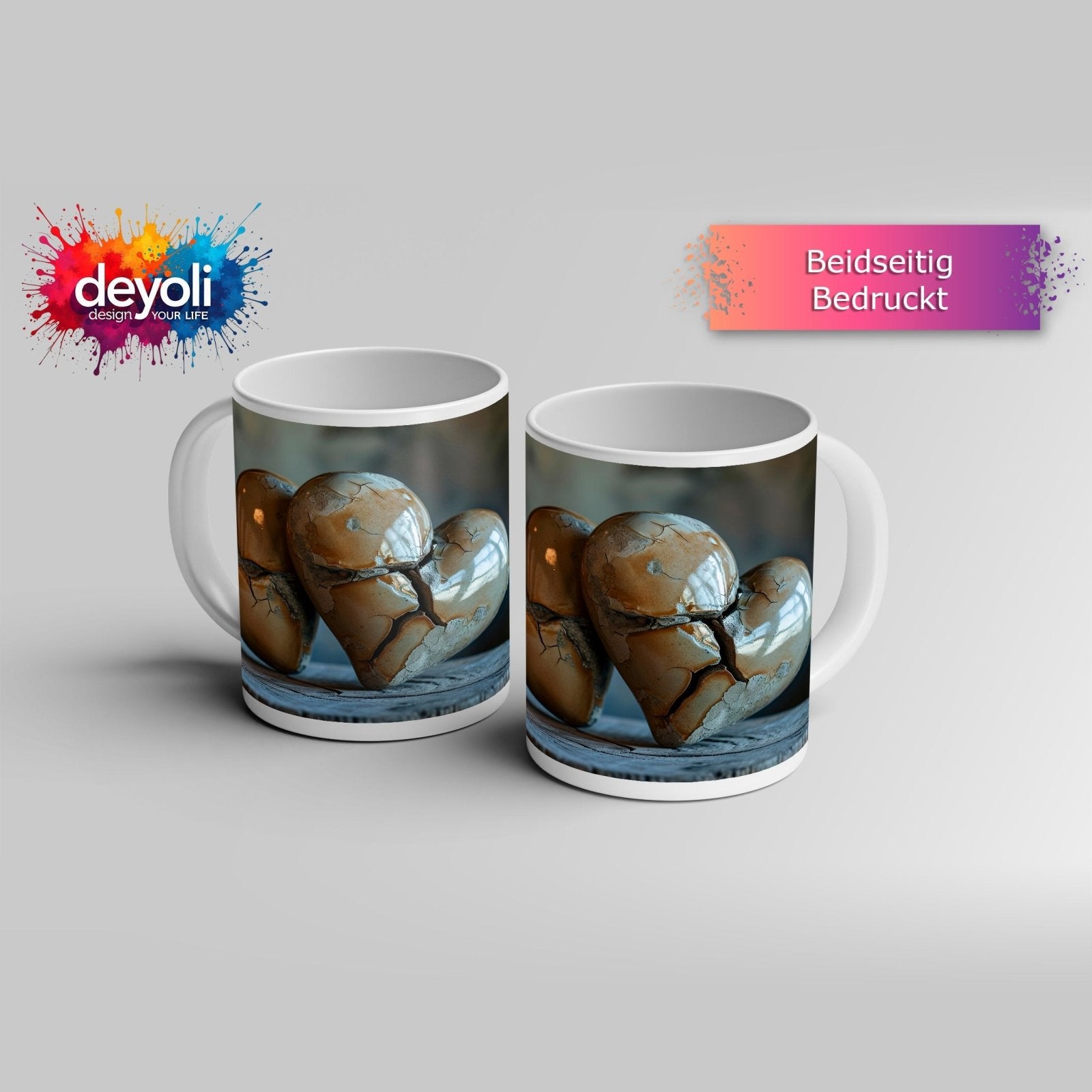 Motivtasse Zwei gebrochene Herzen – vereint in stiller Stärke. - deyoli
