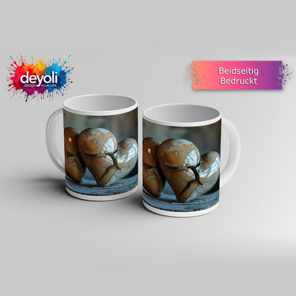 Motivtasse Zwei gebrochene Herzen – vereint in stiller Stärke. - deyoli