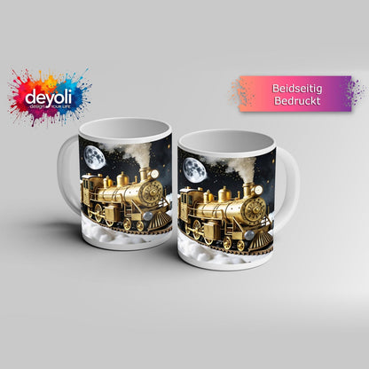 Motivtasse Zwischen Wolken und Sternen fährt der Zug der Fantasie. - deyoli