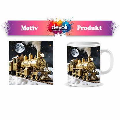 Motivtasse Zwischen Wolken und Sternen fährt der Zug der Fantasie. - deyoli