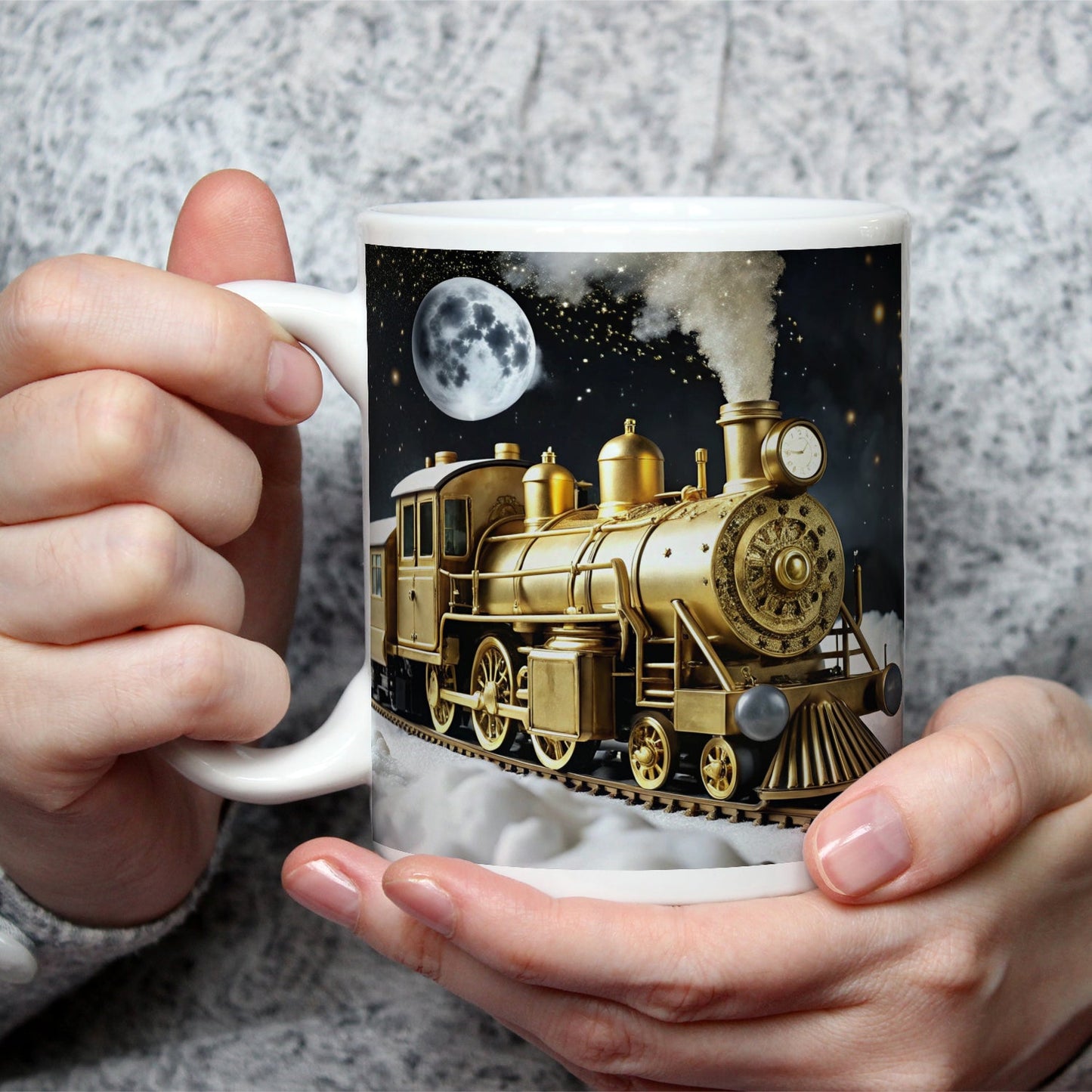 Motivtasse Zwischen Wolken und Sternen fährt der Zug der Fantasie. - deyoli