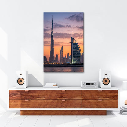 XXL Leinwandbild Dubai Skyline Burj Khalifa Abendhimmel 60x40 cm - deyoli
