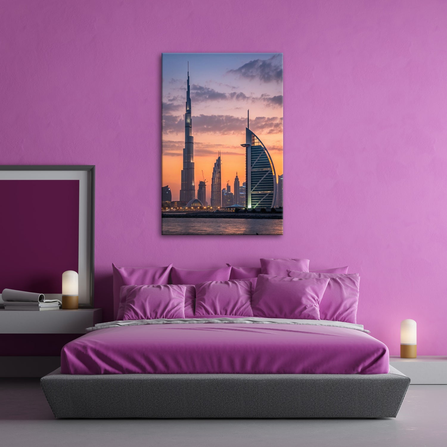 XXL Leinwandbild Dubai Skyline Burj Khalifa Abendhimmel 60x40 cm - deyoli