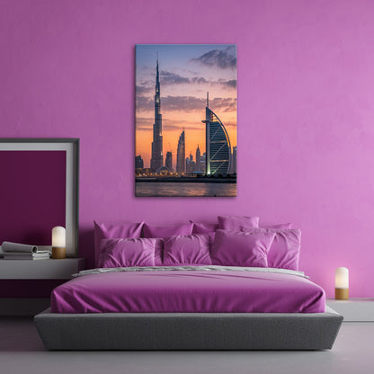 XXL Leinwandbild Dubai Skyline Burj Khalifa Abendhimmel 60x40 cm - deyoli